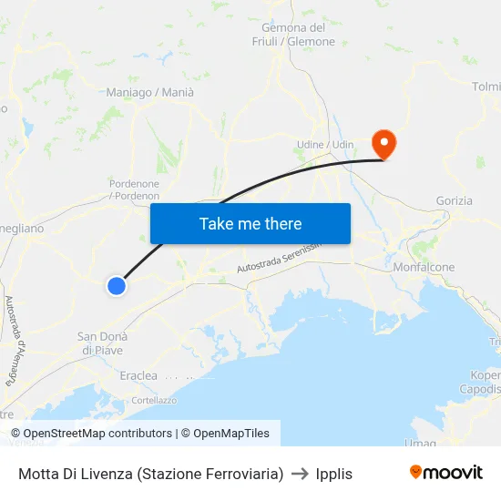 Motta Di Livenza (Railway Station) to Ipplis map
