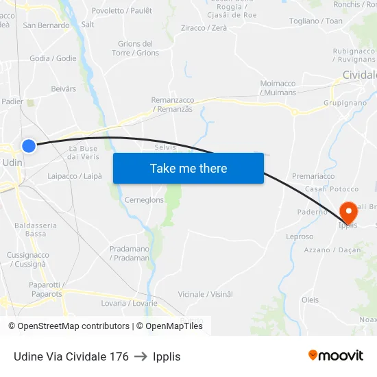 Udine Via Cividale 176 to Ipplis map