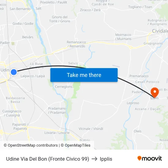 Udine Del Bon Street (Opposite Number 99) to Ipplis map