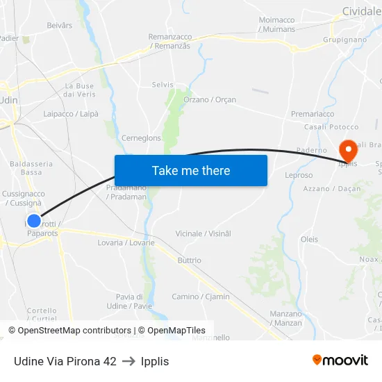 Udine Via Pirona 42 to Ipplis map