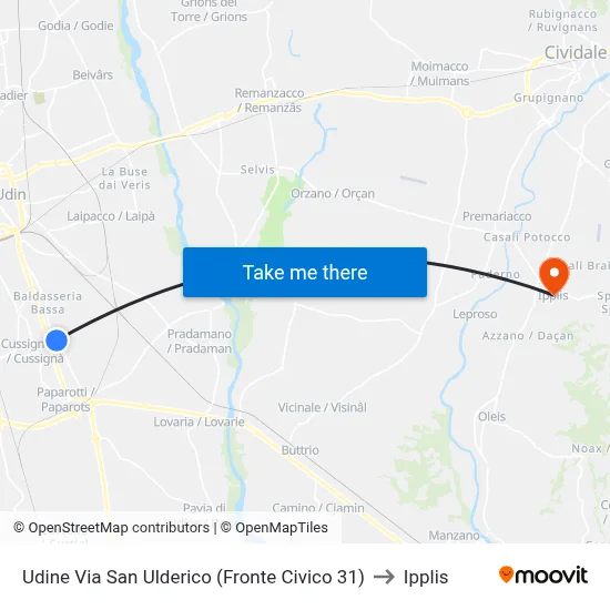 Udine San Ulderico Street (Opposite 31) to Ipplis map
