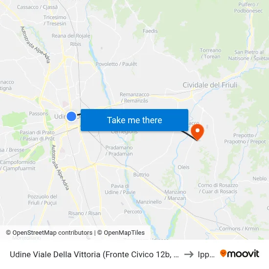 Udine Viale Della Vittoria (Opposite 12b, Sello) to Ipplis map