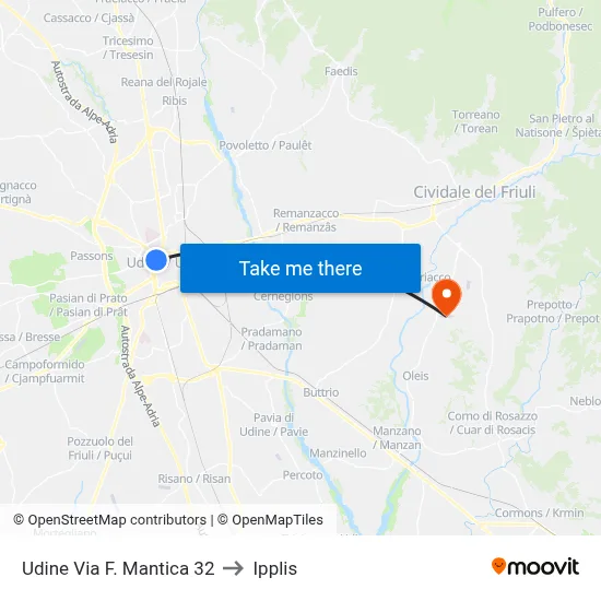 Udine Via F. Mantica 32 to Ipplis map