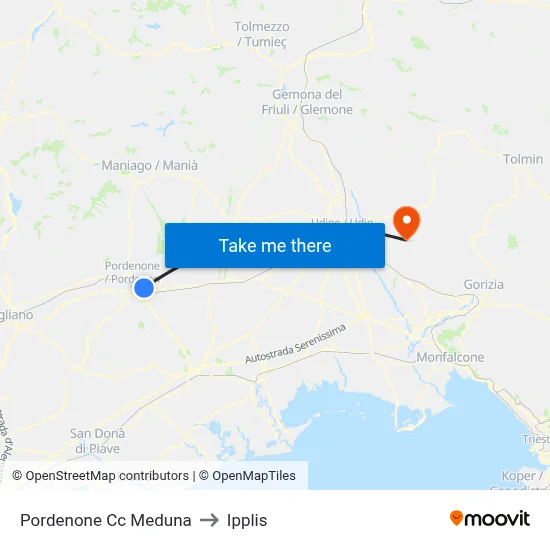 Pordenone Meduna Shopping Center to Ipplis map