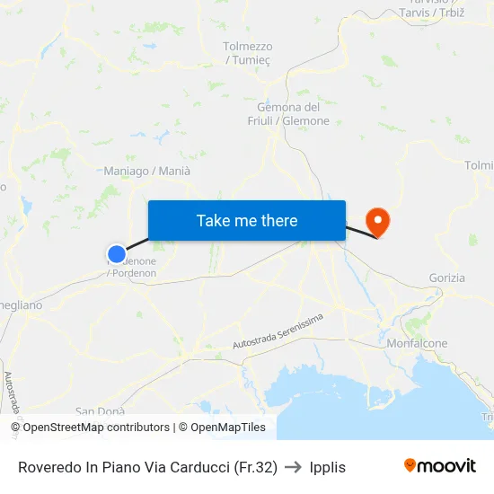 Roveredo In Piano Via Carducci (Opposite 32) to Ipplis map