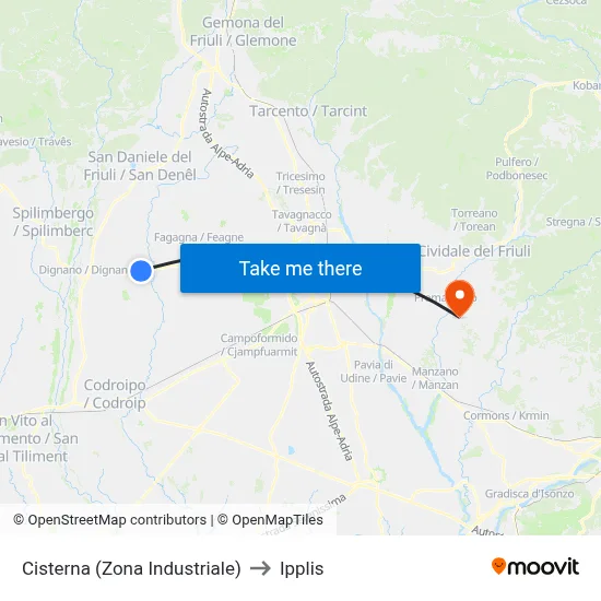 Cisterna (Industrial Zone) to Ipplis map