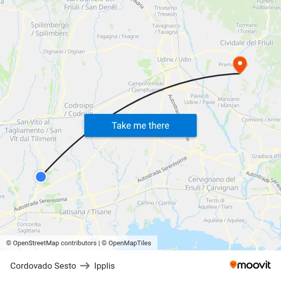 Cordovado Sesto to Ipplis map