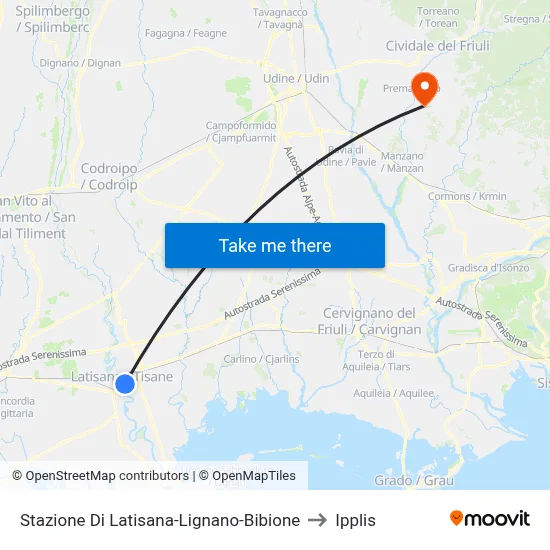 Latisana-Lignano-Bibione Station to Ipplis map
