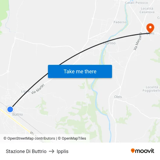 Buttrio Station to Ipplis map