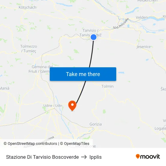 Tarvisio Boscoverde Station to Ipplis map