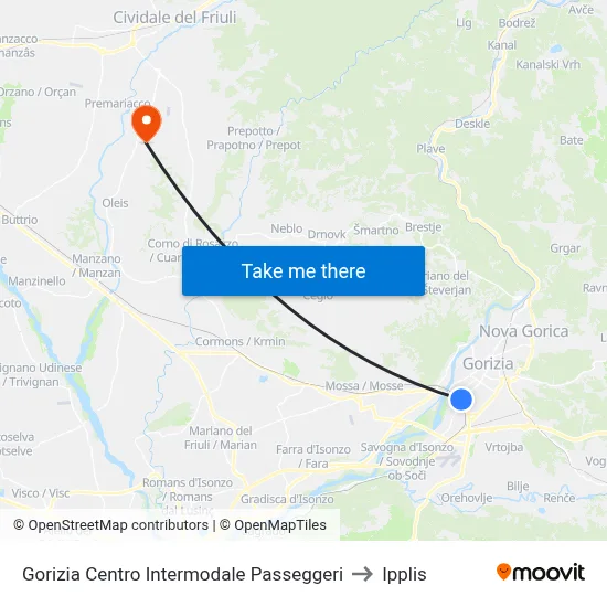 Gorizia Passenger Intermodal Center to Ipplis map