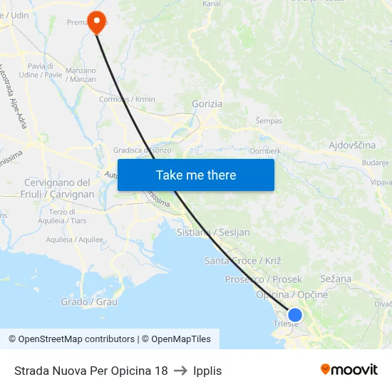 New Road to Opicina 18 to Ipplis map