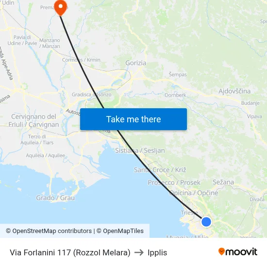 117 Forlanini Street (Rozzol Melara) to Ipplis map