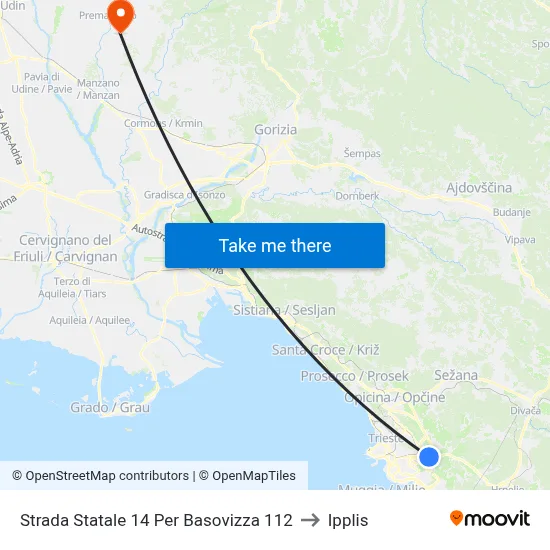 State Road 14 To Basovizza 112 to Ipplis map