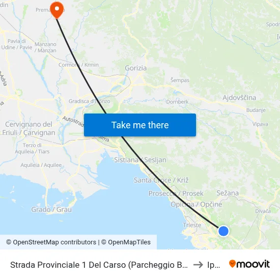 Provincial Road 1 of Carso (Basovizza Parking) to Ipplis map