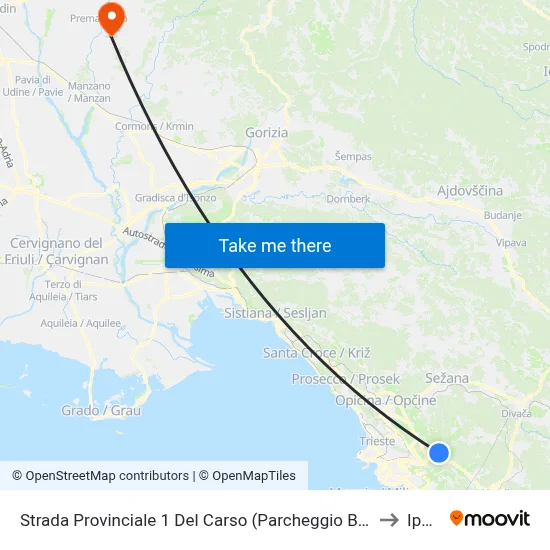 Provincial Road 1 of Carso (Basovizza Parking) to Ipplis map