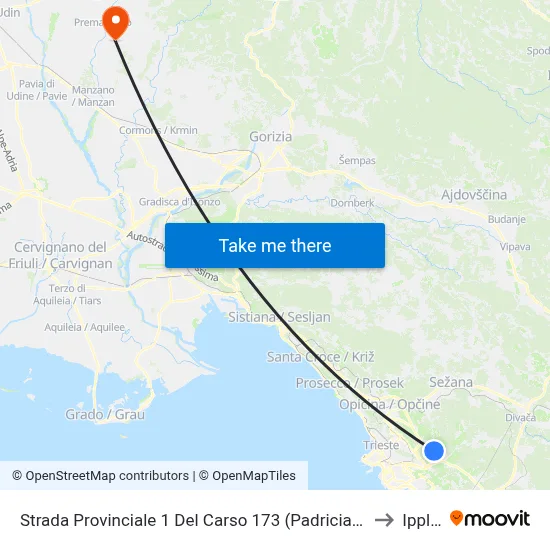 Provincial Road 1 Del Carso 173 (Padriciano) to Ipplis map