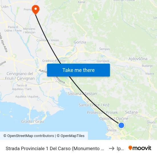Provincial Road 1 Del Carso (Trebiciano Monument) to Ipplis map