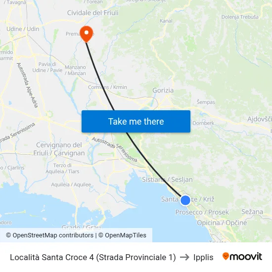 Santa Croce 4 (Provincial Road 1) to Ipplis map