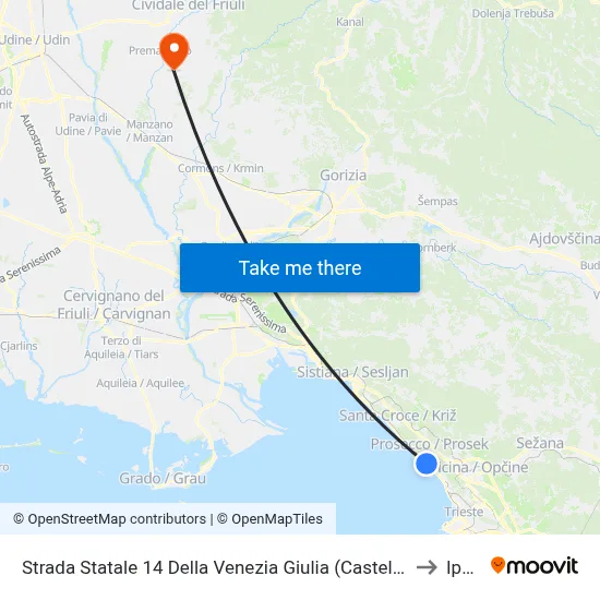 State Road 14 of Venezia Giulia (Miramare Castle) to Ipplis map