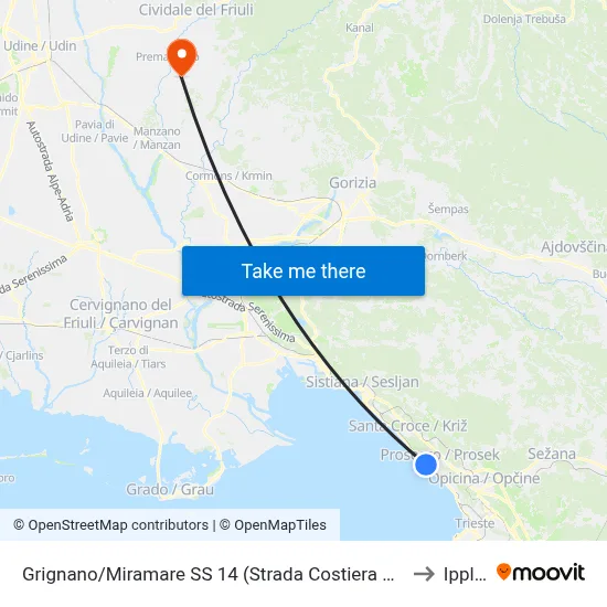 Grignano/Miramare SS 14 (Coastal Road 17) to Ipplis map
