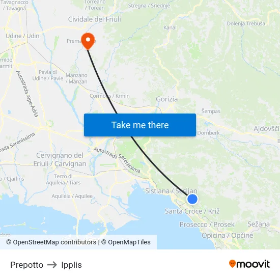 Prepotto to Ipplis map