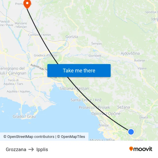 Grozzana to Ipplis map