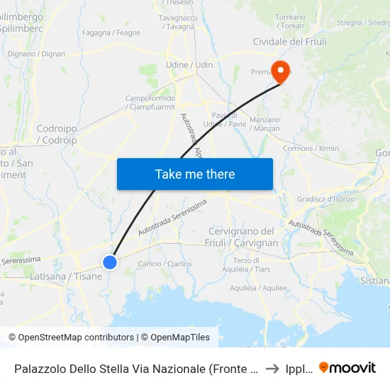 Palazzolo Dello Stella Via Nazionale (Opposite 39) to Ipplis map