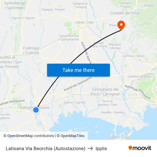 Latisana Beorchia Street (Bus Station) to Ipplis map