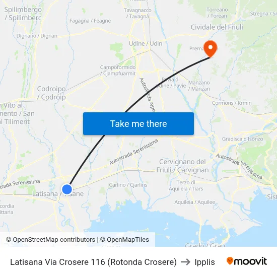 Latisana - Via Crosere 116 (Crosere Roundabout) to Ipplis map