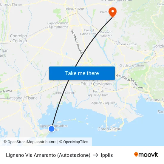 Lignano Amaranto Street (Bus Station) to Ipplis map