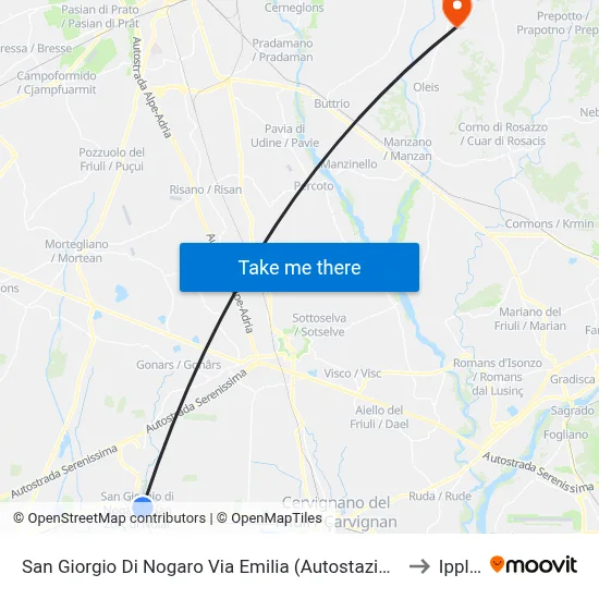 San Giorgio Di Nogaro Via Emilia (Bus Station) to Ipplis map