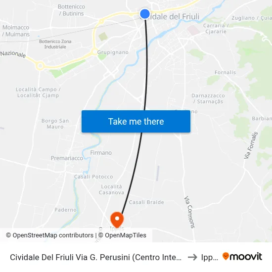 Cividale Del Friuli Via G. Perusini (Intermodal Center) to Ipplis map