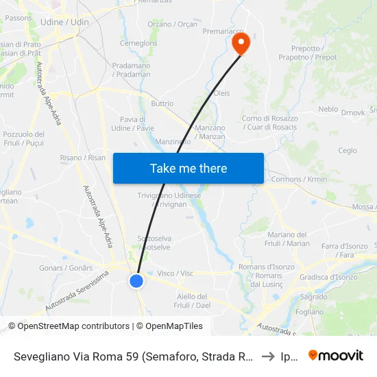 Sevegliano Roma Street 59 (Traffic Light, Regional Road 352) to Ipplis map
