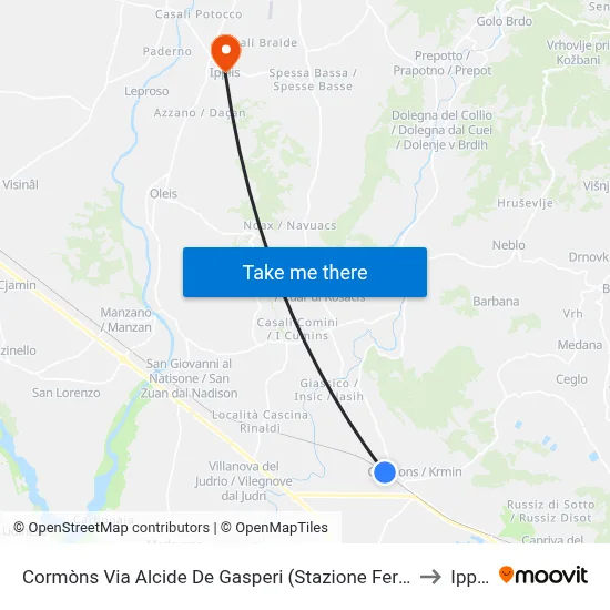Cormons Via Alcide De Gasperi (Railway Station) to Ipplis map