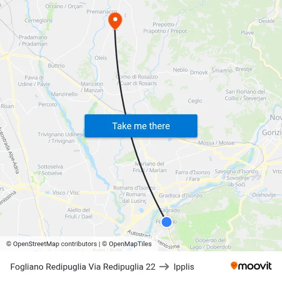 Fogliano Redipuglia Via Redipuglia 22 to Ipplis map