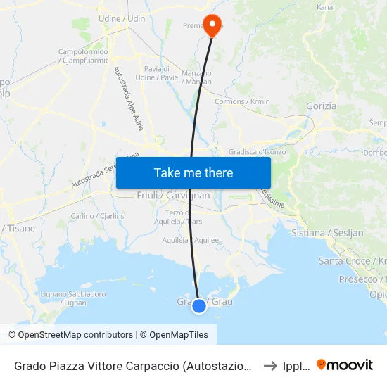 Grado Vittore Carpaccio Square (Bus Station) to Ipplis map