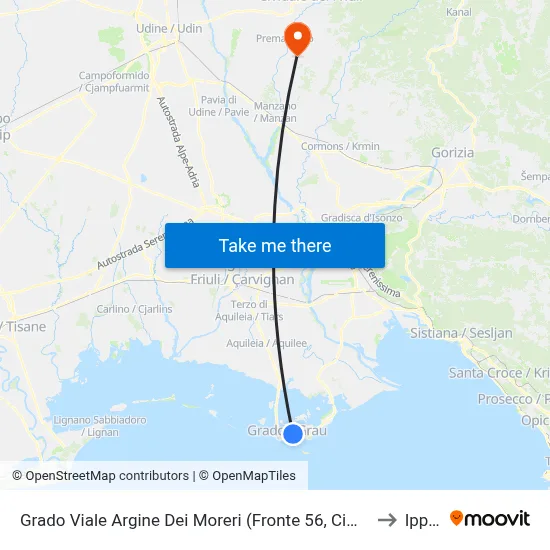 Argine Dei Moreri Avenue, Grado (Opposite 56, Cemetery) to Ipplis map