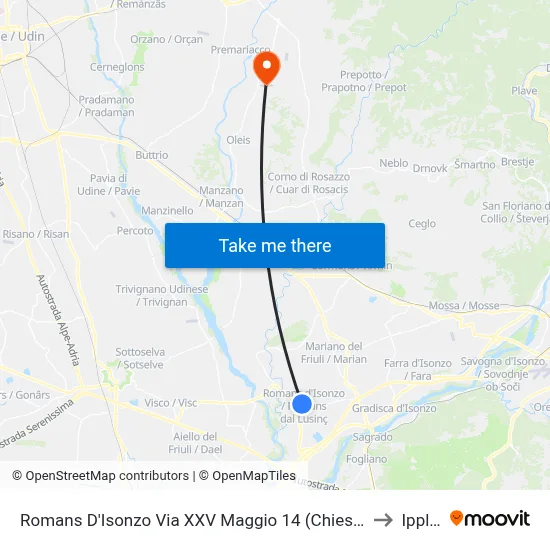 Romans D'Isonzo Via XXV May 14 (Church) to Ipplis map
