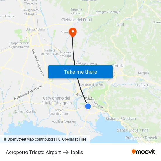 Trieste Airport to Ipplis map