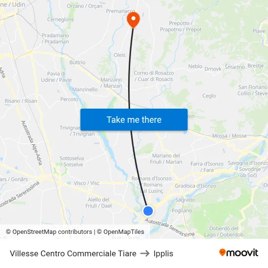 Villesse Tiare Shopping Center to Ipplis map