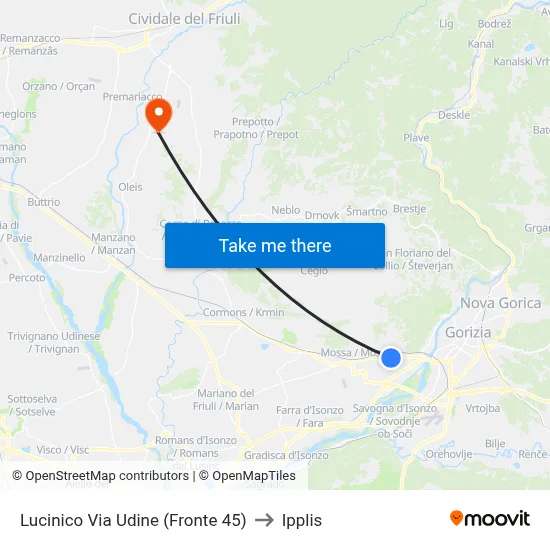 Lucinico Udine Street (Opposite 45) to Ipplis map