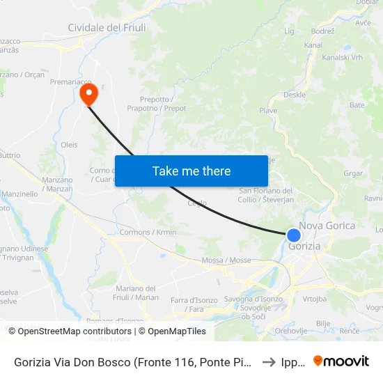 Gorizia Via Don Bosco (Opposite 116, Piuma Bridge) to Ipplis map