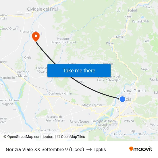 Gorizia Viale XX Settembre 9 (High School) to Ipplis map