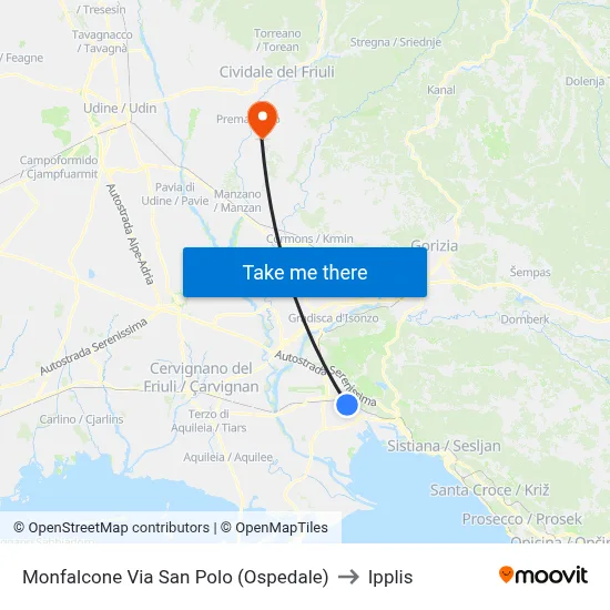 Monfalcone San Polo Street (Hospital) to Ipplis map