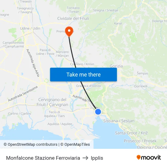 Monfalcone Railway Station to Ipplis map