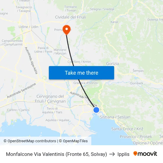 Monfalcone Via Valentinis (Opposite 65, Solvay) to Ipplis map