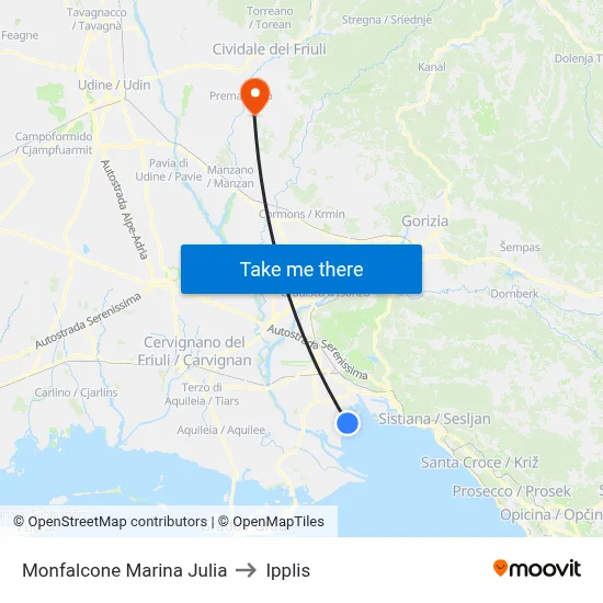 Monfalcone Marina Julia to Ipplis map