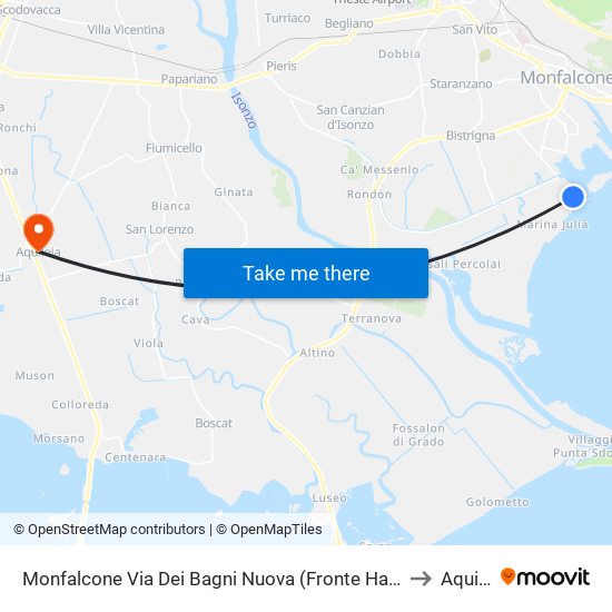 Monfalcone Via Dei Bagni Nuova (Fronte Hannibal - Marina) to Aquileia map