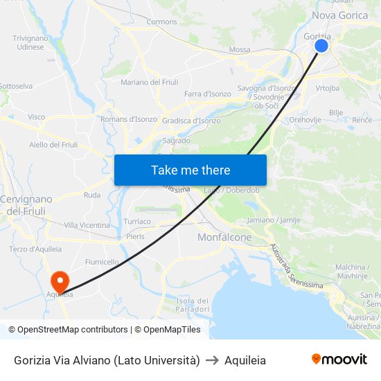 Gorizia Via Alviano (Lato Università) to Aquileia map